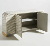 Bone Inlay Handmade Solid Hard Wood Waterfall Style Sideboard Grey Stripped Pattern
